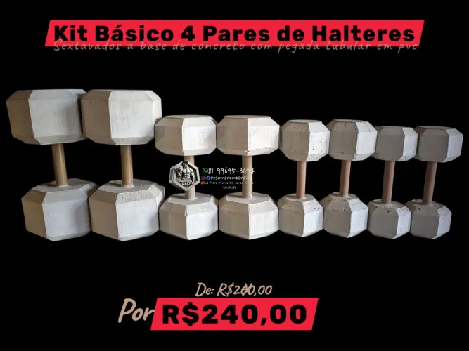 Kit Básico 4 Par de Halteres de Concreto 10kg,5kg,3kg e 2kg 