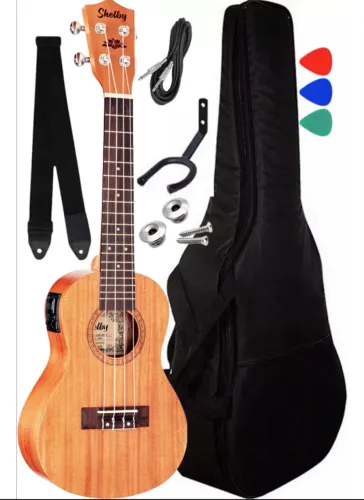 Ukulele Elétrico Shelby Concert Ativo Su 23me + Acessórios - Marrom