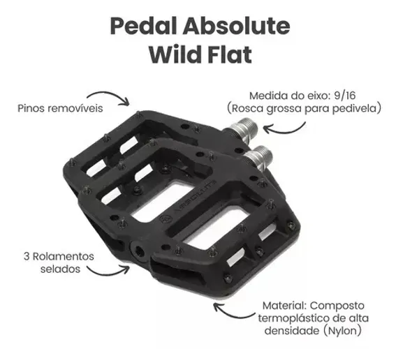 PEDAL BICICLETA MTB - BMX - ABSOLUT MIXIEER WILD FLAT NYLON PARAFUSO AÇO