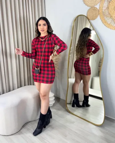 Vestido curto xadrez (veste do 36 ao 40)