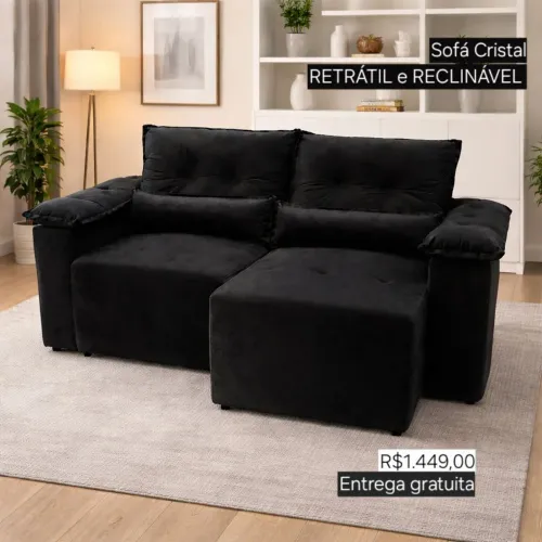 PROMOÇÃO URGENTE - Sofá Cristal RETRÁTIL RECLINÁVEL Direto da Fábrica Preto