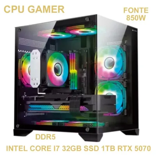 CPU Gamer MB Asus, Core i7, 32GB RAM, SSD 1TB, RTX 5070, 850W, Novo, NF, Caixa, Gar, Troco