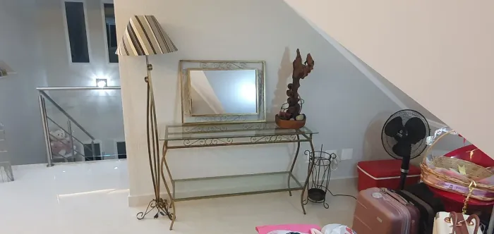 Conjunto Aparador + Espelho + Abajur + Porta Guarda-Chuva Dourado