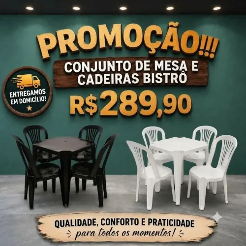 Conjuntos de mesas e cadeiras plásticas - Cada: