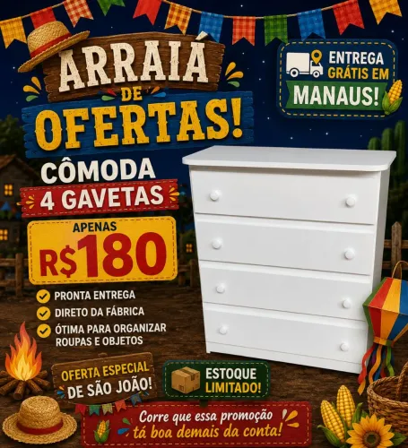 Oferta da semana cômoda 4 gavetas 180$