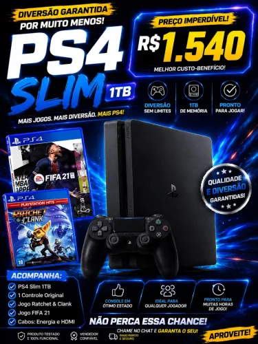 ? PS4 Slim 1TB Completo - Pronto para Jogar! ?