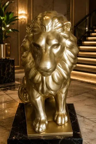 Leão sentado grande dourado luxuoso