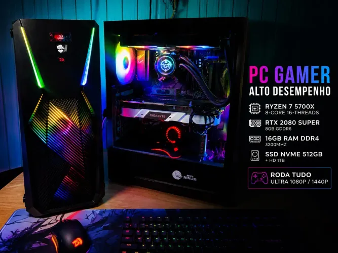 PC Gamer Ryzen 7 + RTX 2080 Super | RGB | Pronto pra jogar tudo