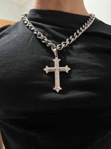 Corrente Pesada Aço Inox + Cruz Grande - Estilo Trap