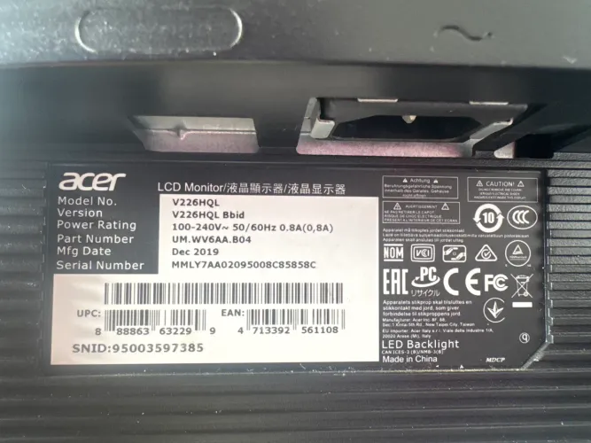 Acer monitor 21,5 full hd