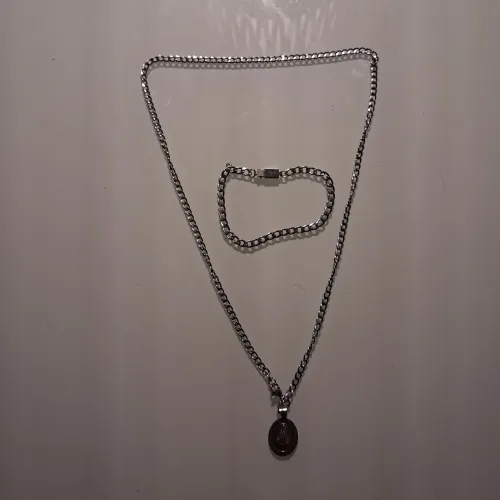 Colar, pingente e pulseira aço.