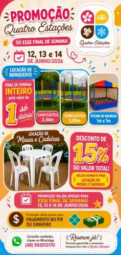 PROMOÇÃO LOCAÇÃO DE BRINQUEDOS MESAS E CADEIRAS 