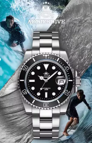 Relógio diver 200m automático c/ cristal de safira aço inox prata Addiesdive