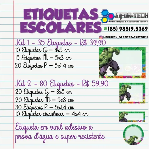 Adesivos escolares 