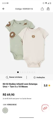 Kit bodies infantil com estampa urso - tam 0 a 3 Meses