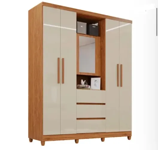 Guarda Roupa Veneza Solteiro 5 Portas com Espelho 3 Gavetas