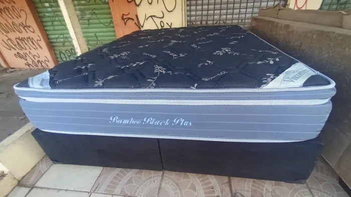 Cama box Queen size Colchão Herval molas ensacandas bambú dividimos TB cartão 