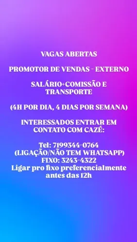 PROMOTOR DE VENDAS - SALÁRIO+COMISSÃO