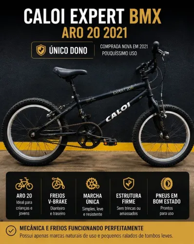 Bicicleta Caloi Expert BMX Aro 20 Preta 2021 - Único Dono