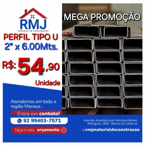 Perfil Tipo U de 2", 3" e 4" Mat. P/ COBERTURA e ESTRUTURA 