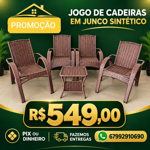 Jogo de cadeira em junco sintético (4 cadeiras + mesinha)