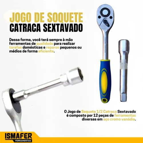 Jogo de soquete sextavado 1/2 com catraca 12pçs com extensão azul original da marca átomo
