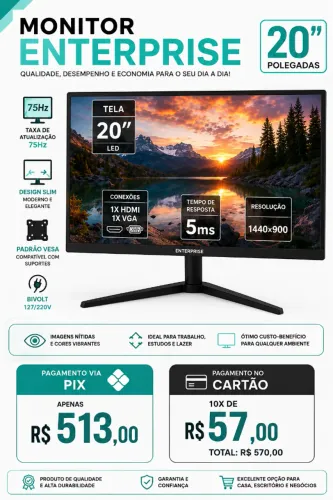 Monitor 20? 75Hz NOVO - Com Garantia e Parcelado no cartão!!