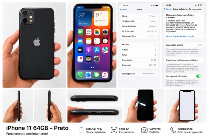 iPhone 11 64 GB - Preto - Funcionando Perfeitamente