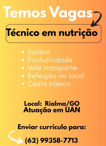 Vaga para Técnico em Nutrição