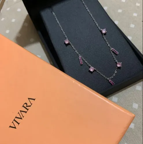 Colar Life Vivara prata 925 com pedras rosas