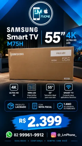 Samsung Smart TV 55" Mini LED M75H 4K / Lacrada / Com Nota Fiscal