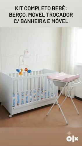 Berço Mini Cama + Colchão + Banheira com Trocador + Móbile - Excelente Custo-benefício