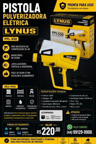 Pistola pulverizadora elétrica para pintura 550W 110V - Lynus