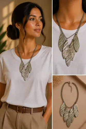 Colar feminino linha luxo folhas