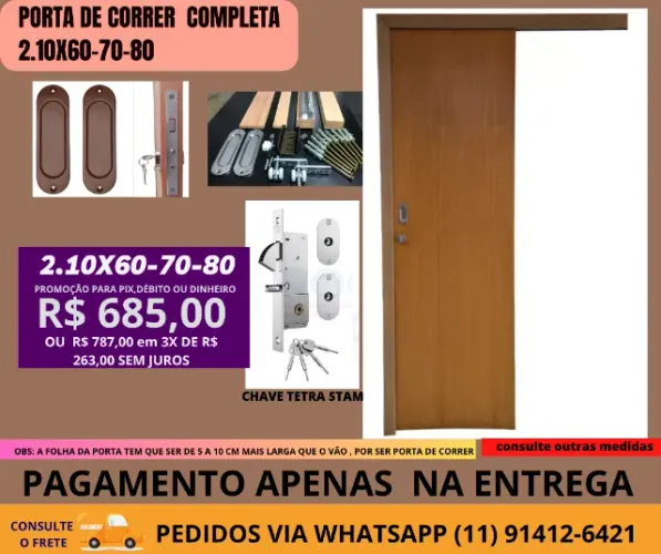 kit porta de correr cod b485 - puxador concha