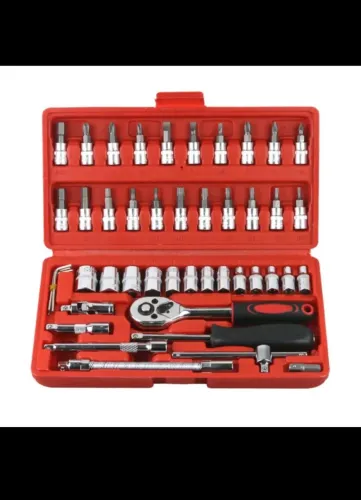 Kit De Ferramentas 46 Peças Jogo De Soquetes Chave Catraca Reversível