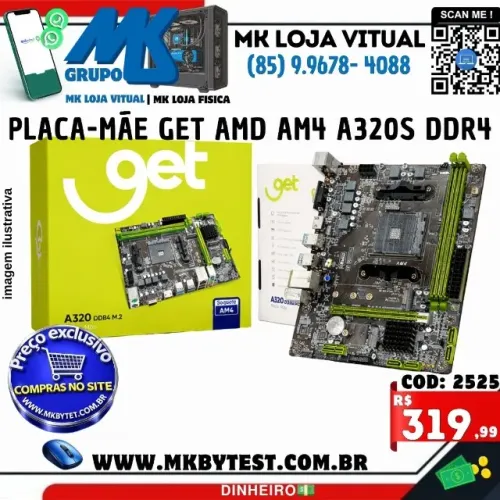 Placa Mãe Get AMD Ryzen AM4 A320 DDR4, Suporte até 5° Geração, M.2 NVME
