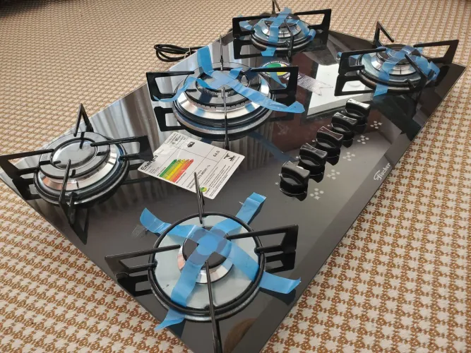 Fogão cooktop FISCHER de embutir tripla chama 5 queimadores vidro preto - NOVO