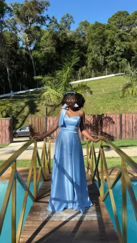 Vestido de festa azul serenity tamanho M - cetim