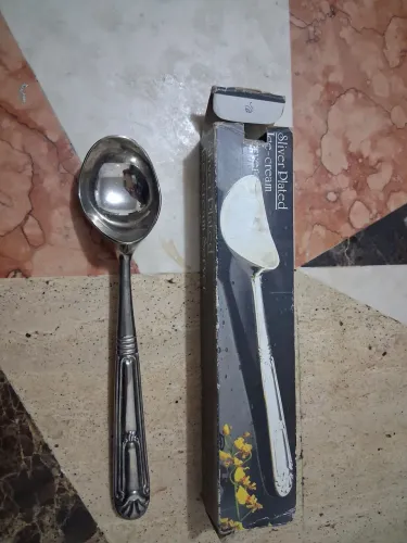 Colher de sorvete de prata com caixa