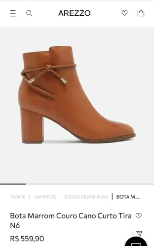 AREZZO COLEÇÃO NOVA BOTA COURO NUM 34 300,00<br>SALTO 6CM