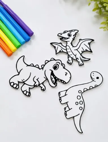 Plaquinha de Colorir Lembrancinha Dinossauro, Kit com 3
