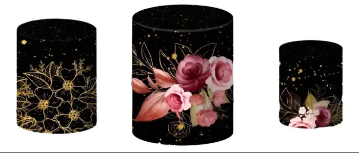 Capa cilindro Trio para Festa Floral Preto Rosê