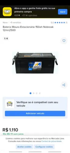 Bateria estacionaria Moura nobreak 150ah  12mn 2500