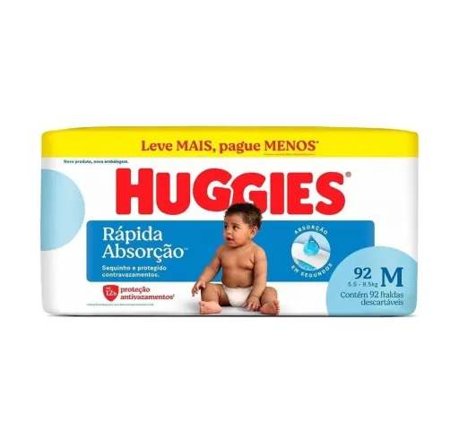 Pacote de fraldas Huggies M com 92 unidades