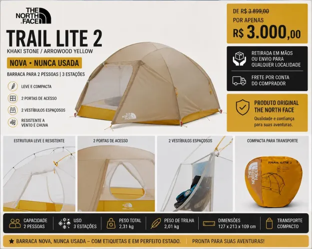 BARRACA THE NORTH FACE TRAIL LITE 2 - NOVA, NUNCA USADA