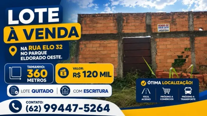 Lote 12x36  à venda no Parque Eldorado Oeste - Goiânia 