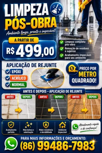 Serviço de limpeza pós obra e aplicação de rejunte 