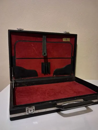 maleta executiva de couro preto da cofabam vintage retro
