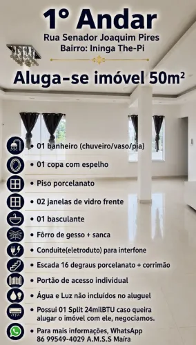ALUGA-SE IMÓVEL COMERCIAL 50m² Bairro Ininga Teresina Pi 